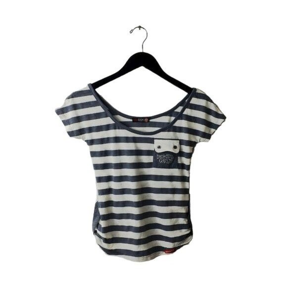 Dickies Girl Striped T Shirt Pocket Tee Basic Modern USA Trendy Cotton Womens XS - Picture 2 of 7